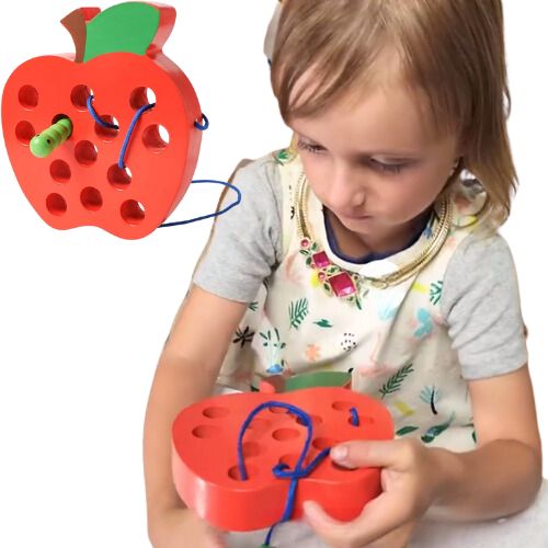 Wooden Lacing Apple Threading Toy